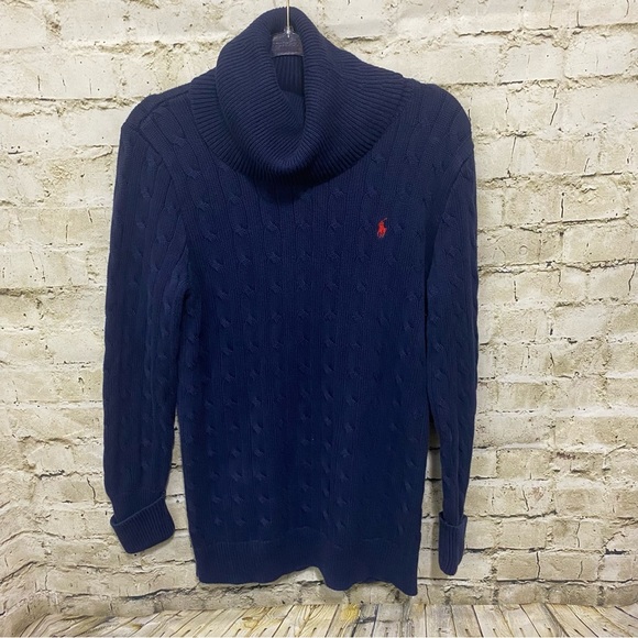 Ralph Lauren Sport Blue Cotton Cable Knit Cowl Neck Sweater - Picture 1 of 5